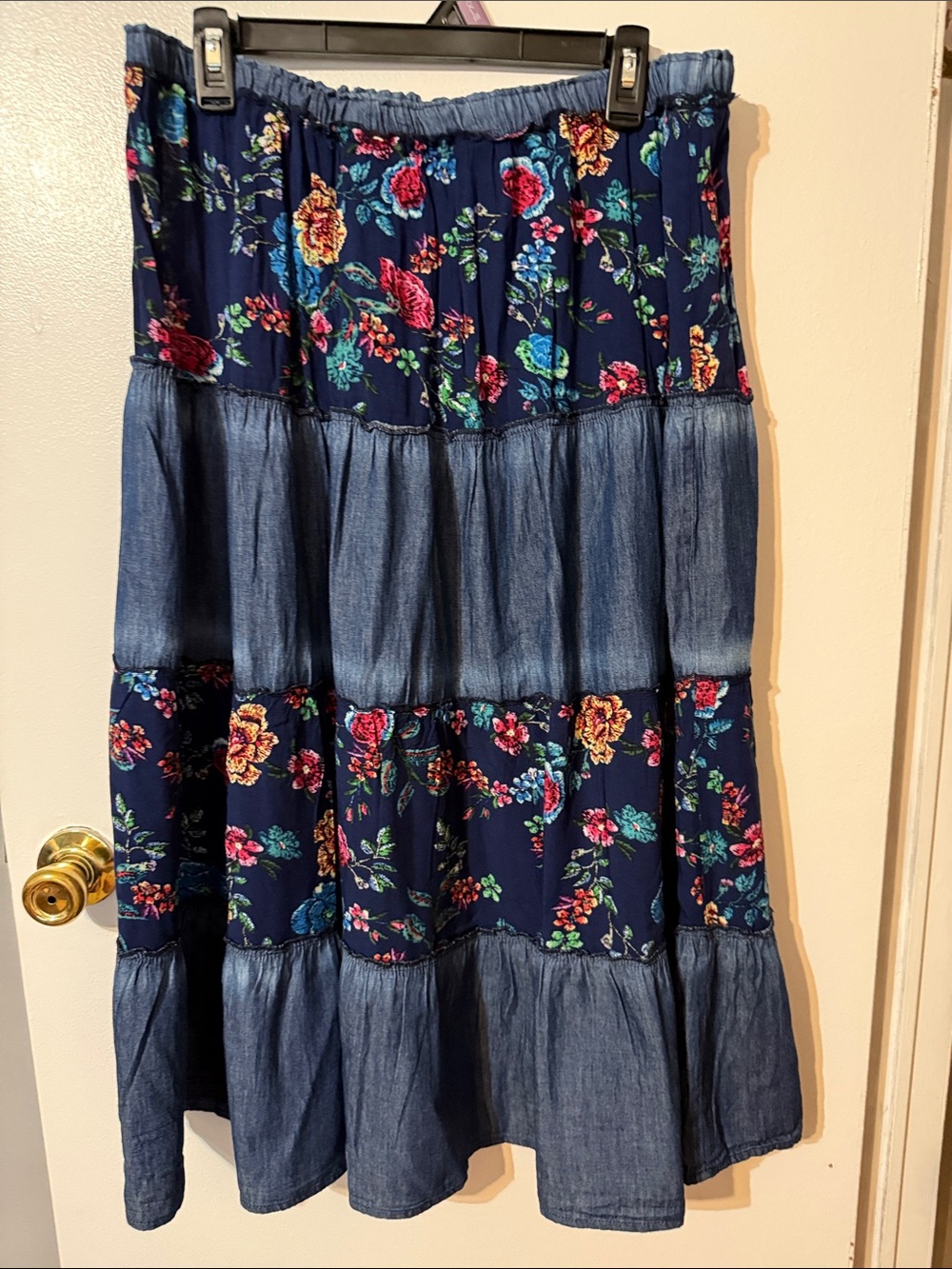 Navy Floral Tiered Maxi Skirt - Unbranded